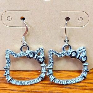 NWT Cute Hello Kitty Silver and Rhinestone Hook Earrings